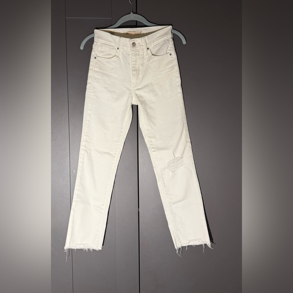Levi’s 724 White High Rise Distressed Jeans